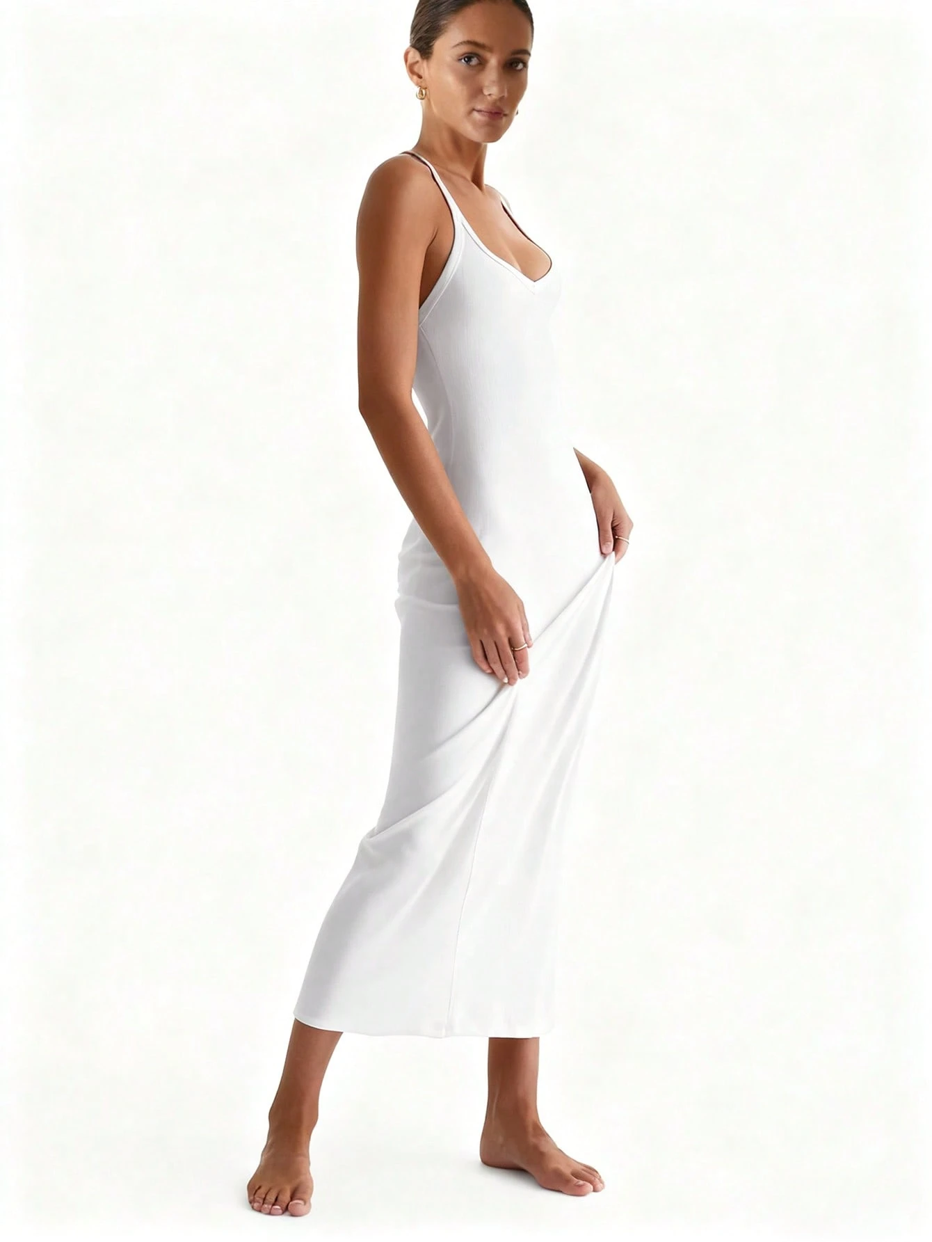 White V-Neck Stretch Knit Midi - Crossfit Event recension och pris